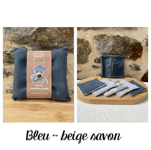 Lingettes démaquillantes lavables (bleu)
